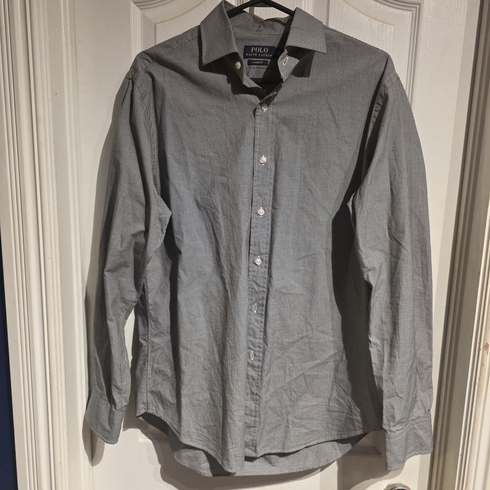 Polo Ralph Lauren Dress Shirt 16 34/35 Large Gray Long Sleeve Collared Button Up